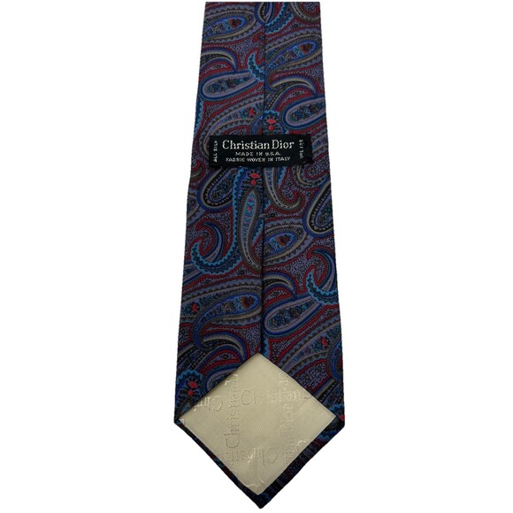 Christian Dior Red Blue Paisley‎ Imported Silk Men's Necktie 55.75" x 3" - Picture 3 of 6